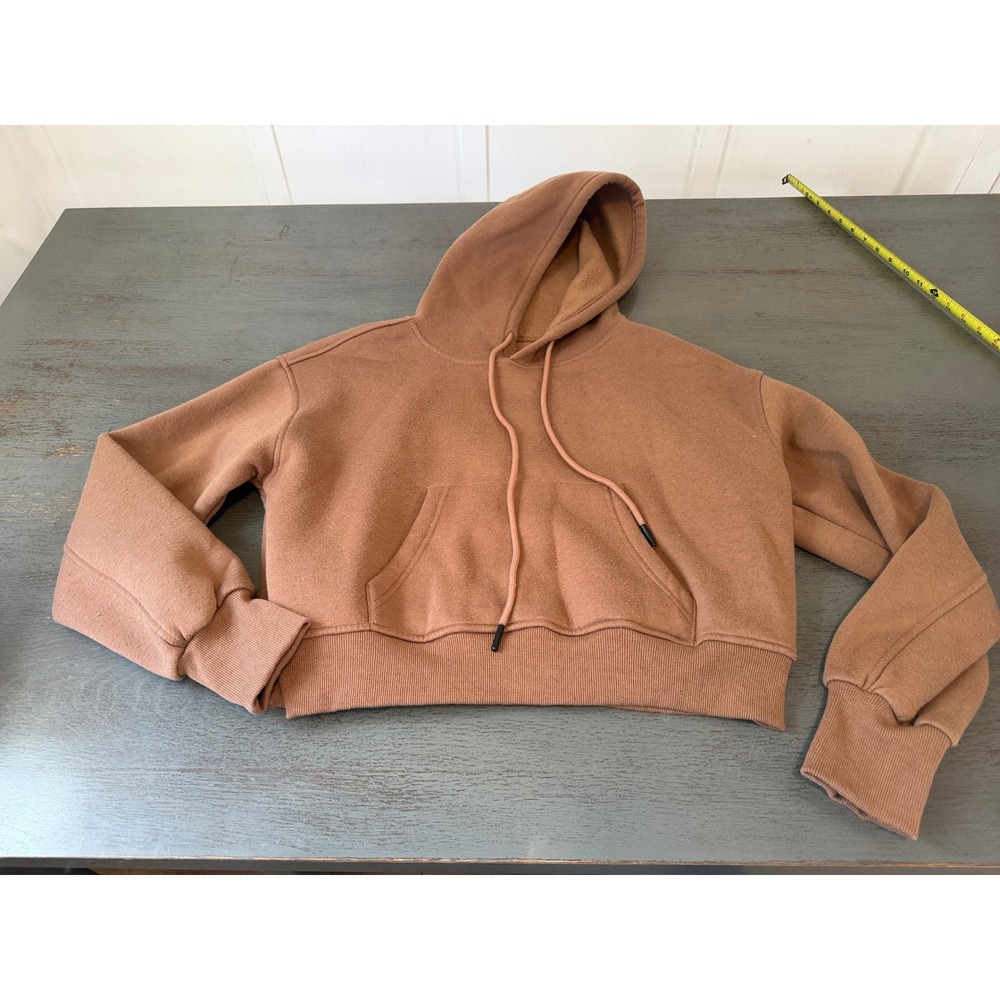 Fashion Brown Cropped Fleece Hoodie Sweatshirt Size S CY-439A